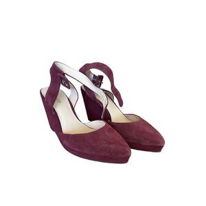 Nine West Womens Purple Suede Leather Upper Ankle Strap Wedge Heel Pump Size 8m